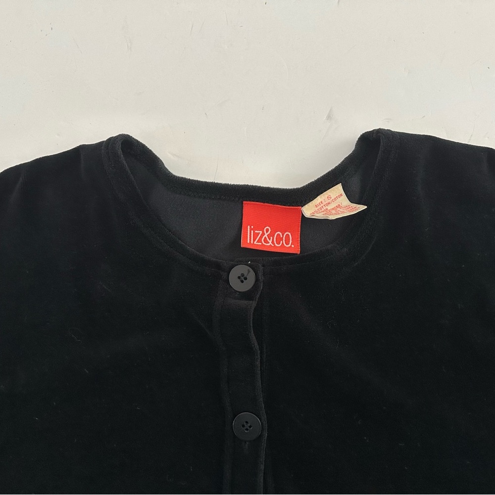 Liz & Co. Vintage Black Button Front Velvet Cardigan with Pockets size Small - Picture 7 of 10